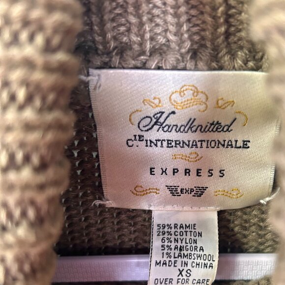 Express Handknitted International Vintage Tan and White Cotton Angora Sweater XS - Picture 3 of 11